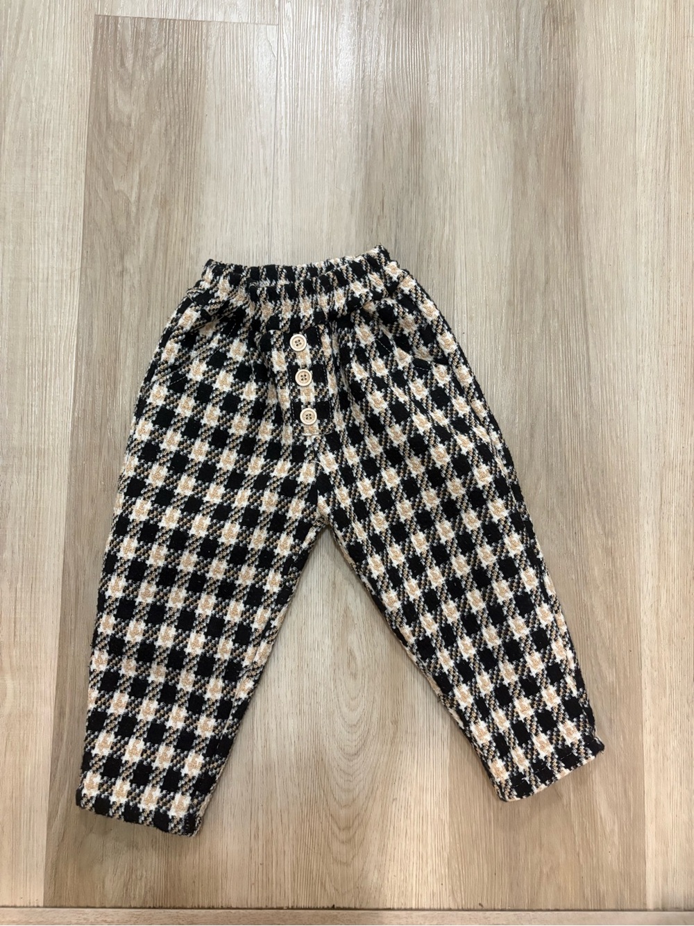 Kids Black and Cream Houndstooth Knit Pants